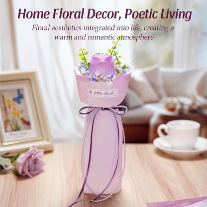 ROBOTIME Flower 3D Puzzle Model Kits Puzzles For Adults To Build Artificial Flowers For Home Bedroom Living Room Decor, Gifts For Women Valentine, Purple Rose