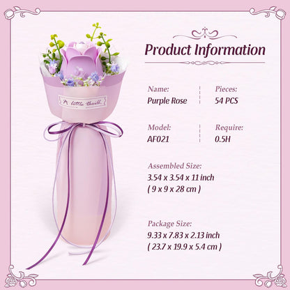 ROBOTIME Flower 3D Puzzle Model Kits Puzzles For Adults To Build Artificial Flowers For Home Bedroom Living Room Decor, Gifts For Women Valentine, Purple Rose