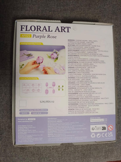 ROBOTIME Flower 3D Puzzle Model Kits Puzzles For Adults To Build Artificial Flowers For Home Bedroom Living Room Decor, Gifts For Women Valentine, Purple Rose